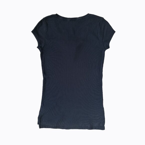 Lauren Ralph Lauren Capri Navy Top SzS Cotton V-Neck Cap Sleeve Y2K Casual Elena - Picture 2 of 6